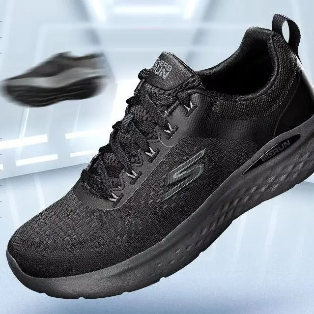 Mens Running Shoes 220894-BKCC Black Charcoal Engineered Mesh Synthetic Overlay Lace Up Low Top Heel Pull Tab Thick Cushion Mids