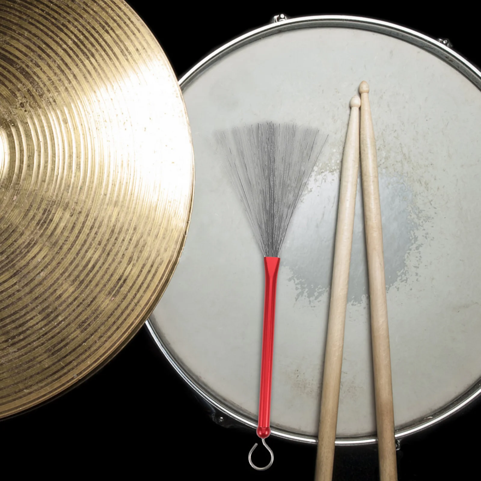 

1 Pair Steel Wire Drum Brushes For Jazz Snare Drums Lightweight Red Handle Durable Drumstick Cleaning Tool Metal Wire Design