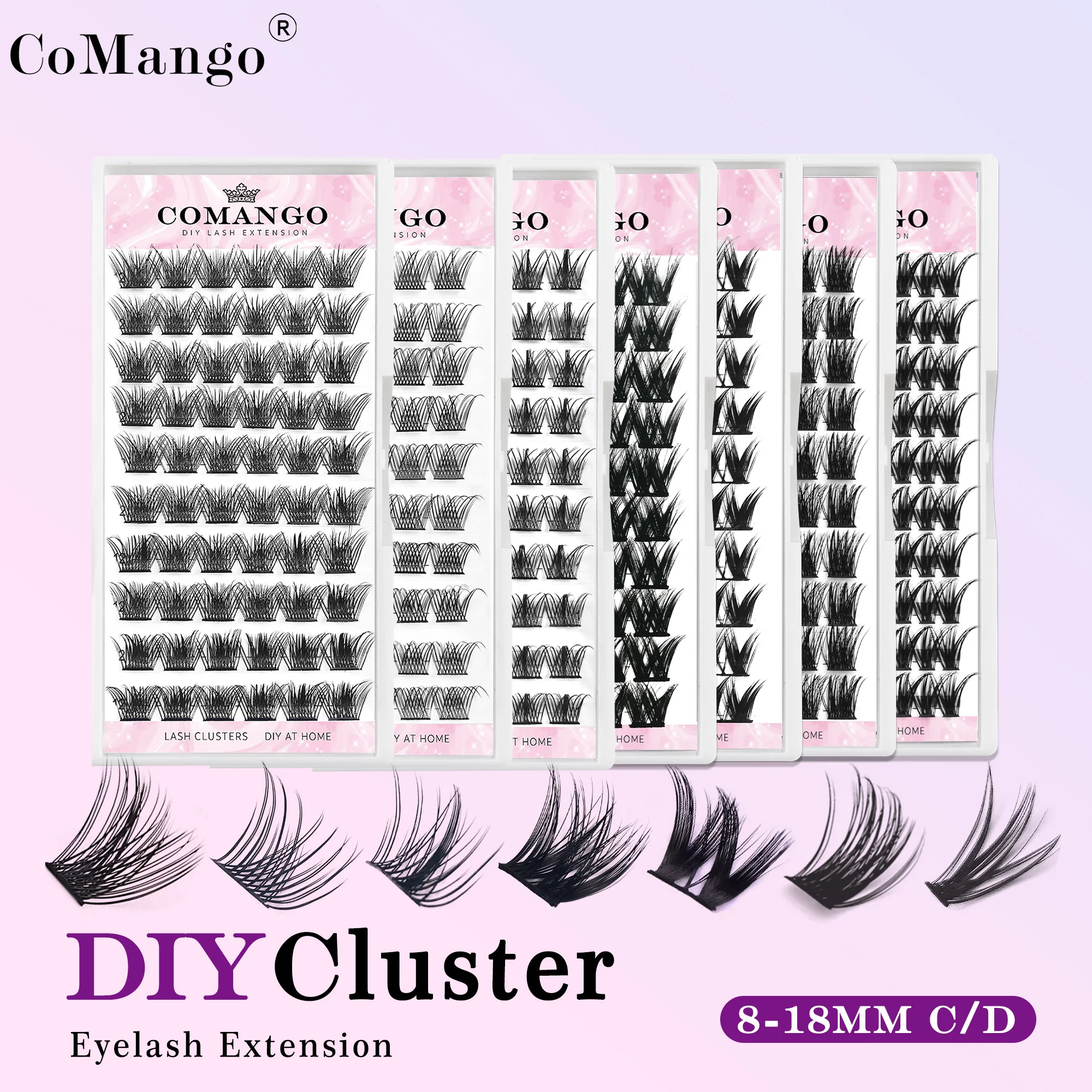 CoMango 속눈썹 클러스터 D 컬 8mm 10mm 12mm 14mm 16mm 18mm, DIY 속눈썹 연장, 가정용 개별 속눈썹 클러스터