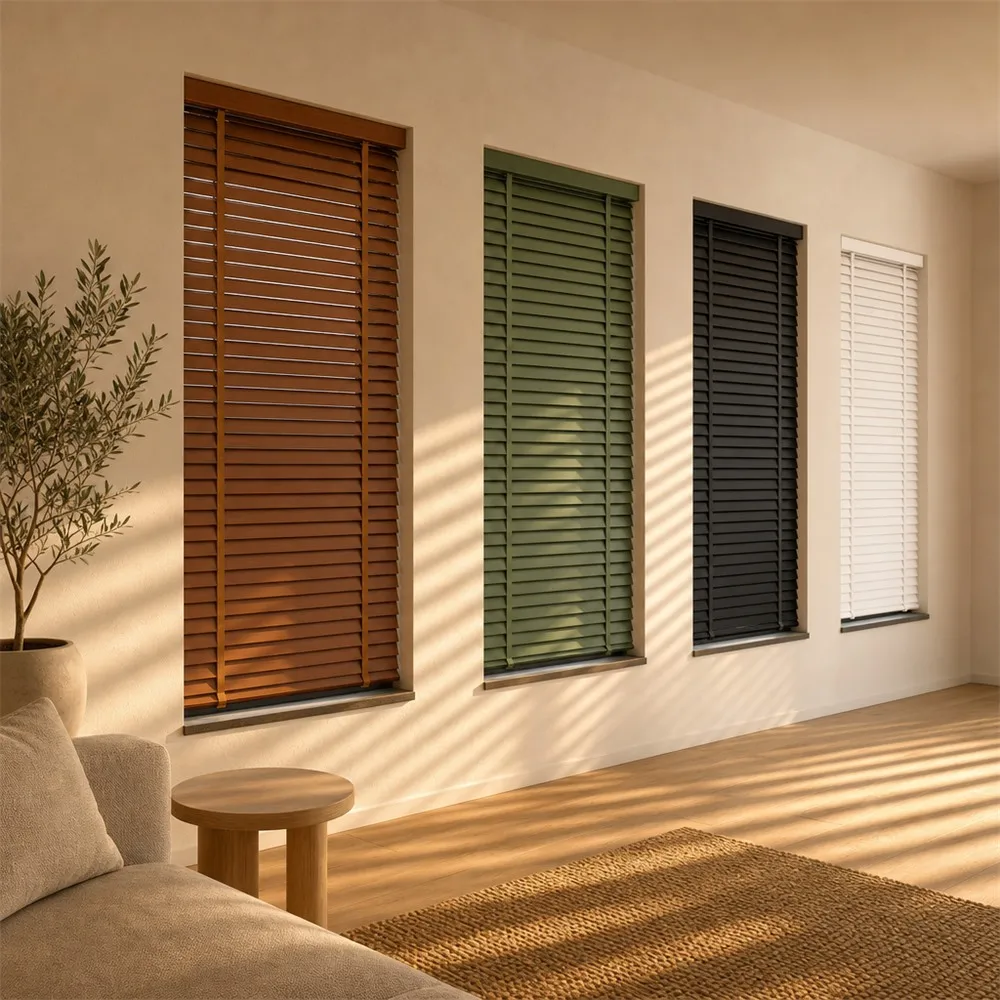 Wooden Blinds Wood Venetian Blinds Horizontal Window Blinds with Wood Grain Slats Cordless Design for Home Living Room Office