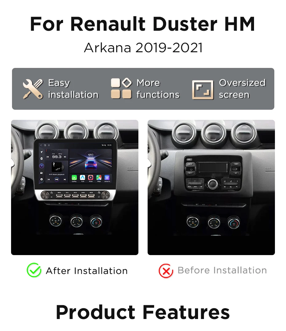 Junsun 10,1 "Tasten Drahtlose Carplay AndroidAuto Auto Radio für Renault Duster 2015-2020 Für LADA 2021 Bluetooth GPS Navi 4G DSP – Detail 6