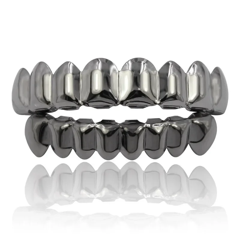 Gold Silver Plated Hiphop Teeth Grillz Top Bottom Set with Vampire Tooth Design for Party Streetwear Cool Dental Accessory