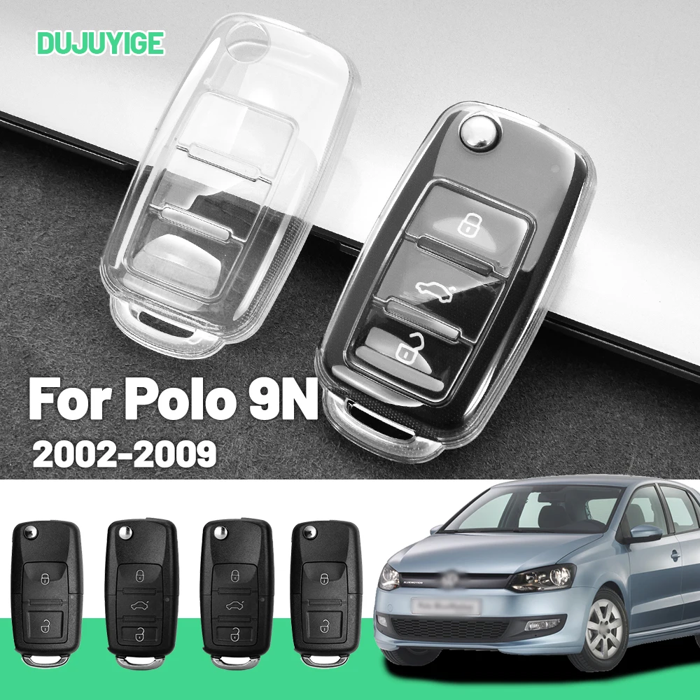 

Прозрачный чехол для автомобильного ключа из ТПУ для VW Polo 9N 2002-2009, защитная крышка для брелока, автоаксессуары 2003, 2004, 2005, 2006, 2007, 2008
