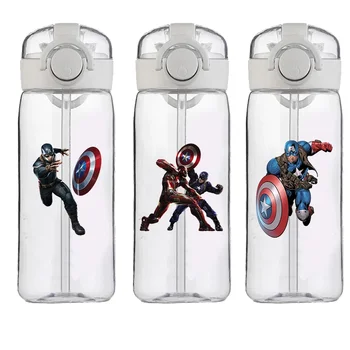 400ML Marvel New Portable Plastic Straw Water Cup Anime Captain America Children Student School Cup regalo di natale maschile