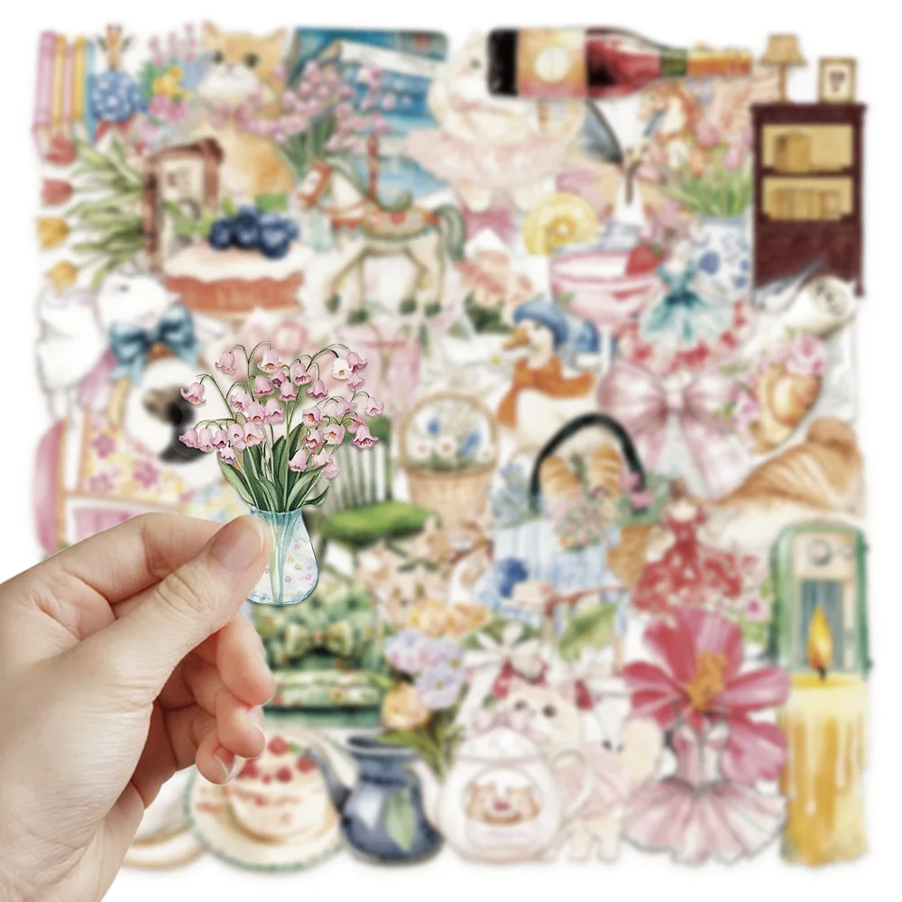 

50PCS Transparent INS Style Cartoon Retro Aesthetic Stickers Decal Decorative Stationery Diary Phone Vintage Sticker Pack Gifts