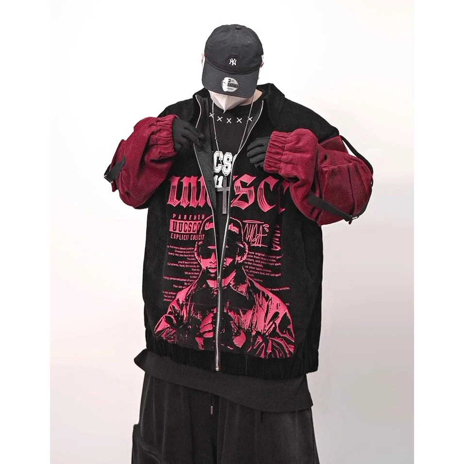 سترة بيسبول سروال قصير للخريف 2025 معطف هيب هوب كبير الحجم ملابس الشارع مع تصميم مرقع للجنسين