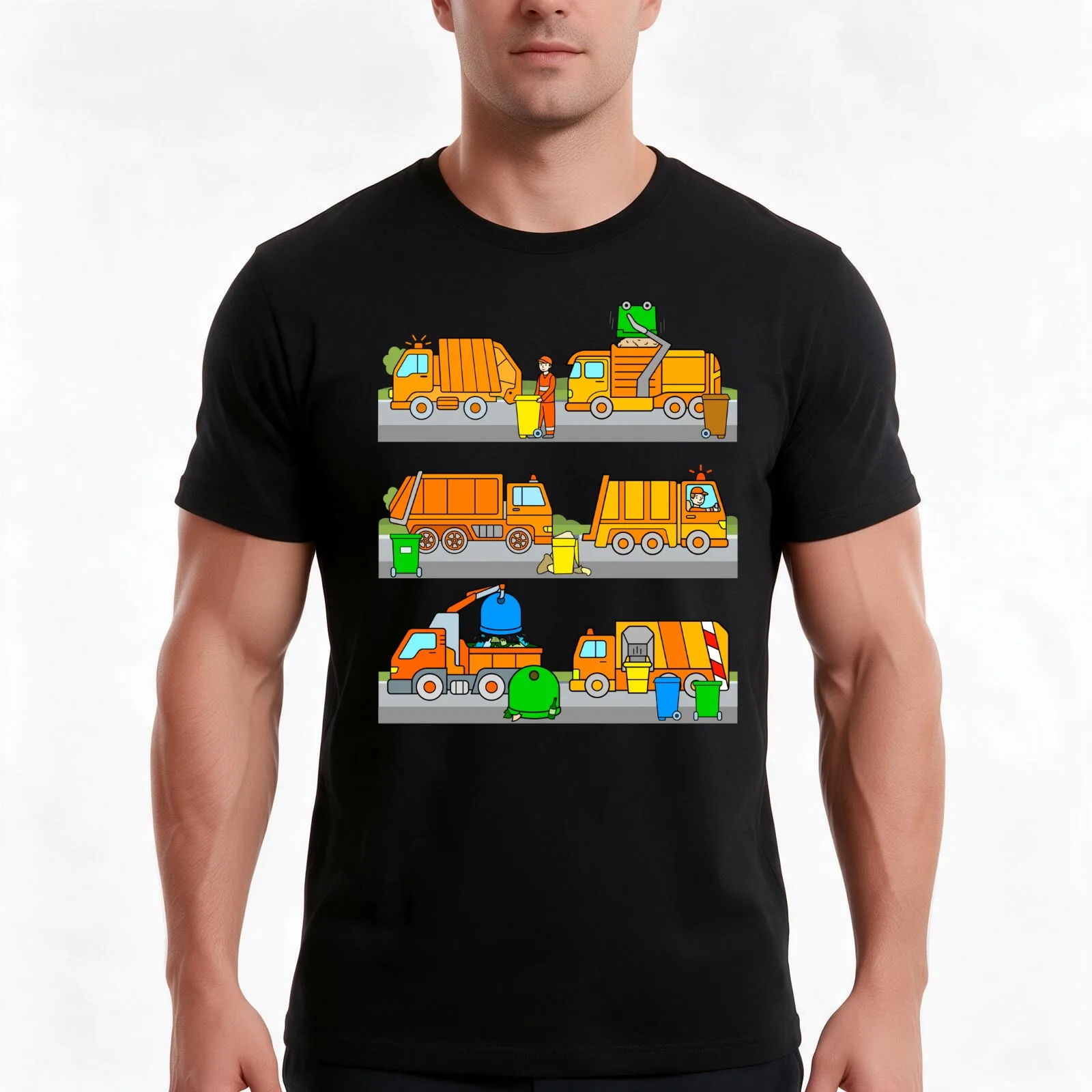Kids Trash Trucks Garbage Vehicles T-Shirt, Summer Casual Cotton Tee, Oversized Streetwear Tops, Vintage Graphic Print