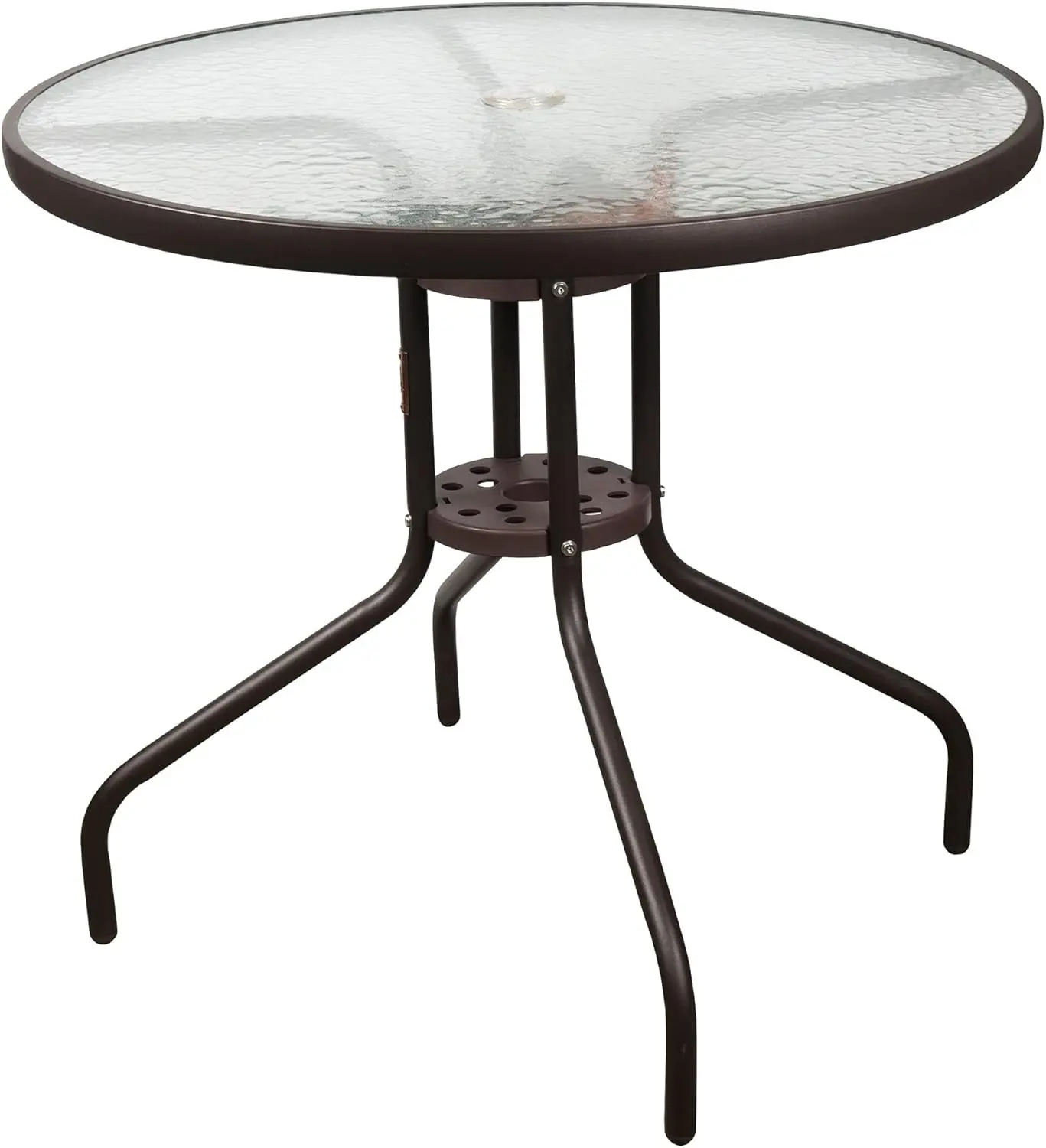 

Outdoor Patio Furniture, Round Dining Table, Steel Base and Rim with Water-Wave Glass Top, Brown, 31.5"
