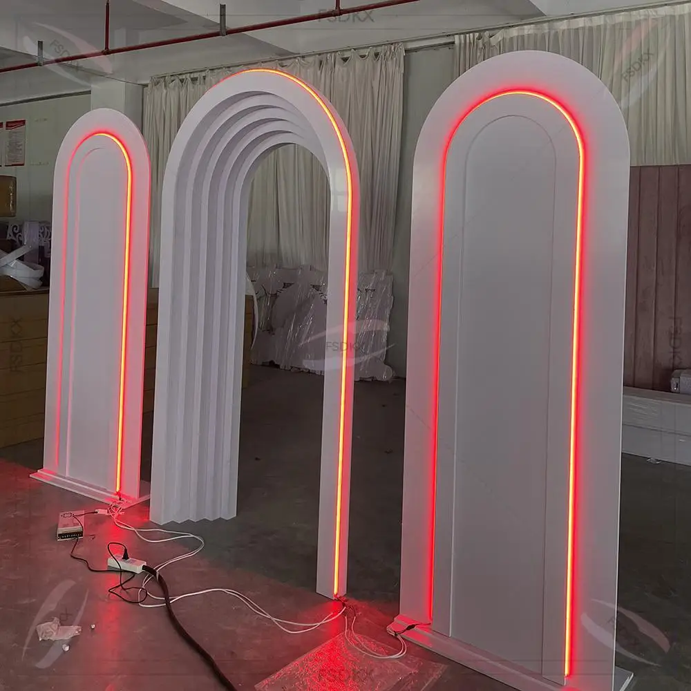 

Manufacturer Custom Arch Wedding White PVC Photo Background RGB Color-changing Stage PVC Background Wall