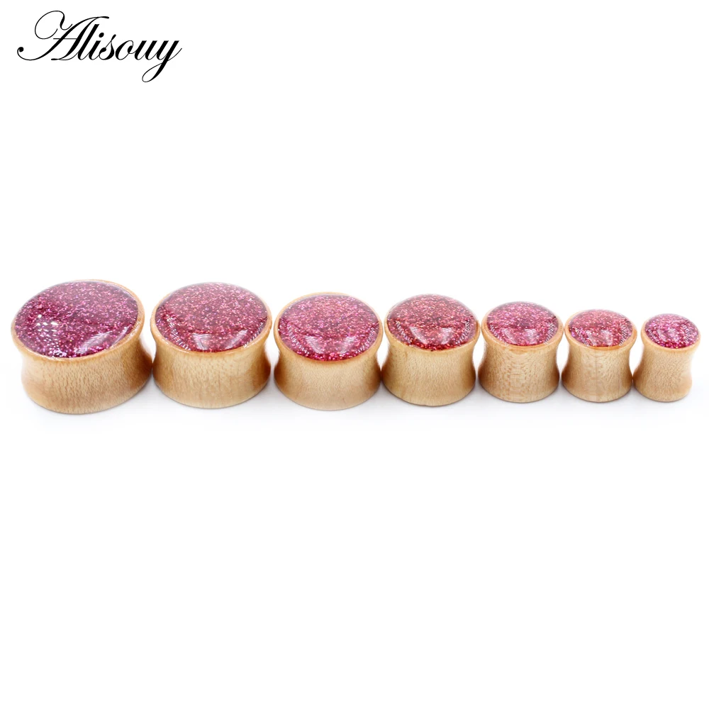 Alisouy 2 قطعة 8-20 مللي متر الخشب المينا متوهج الأذن المتوسع اللحم الأنفاق المقابس مقاييس نقالة موسع القرط هيئة ثقب المجوهرات