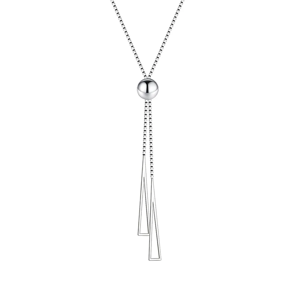 

925 Sterling Silver Necklace Long Geometric Triangle Pendant Ladies Fashion Simple Birthday Wedding Anniversary Jewelry Gift