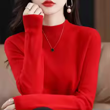 Cozy Long Sleeve Crop Top Solid Half Mock Neck Soft Knitwear - Red