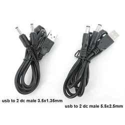 5V USB 2.0 Male A to 2 way DC 3.5mm x 1.35mm 5.5x2.5mm male splitter Connector Plug power supply charger converter Cord Cable t1