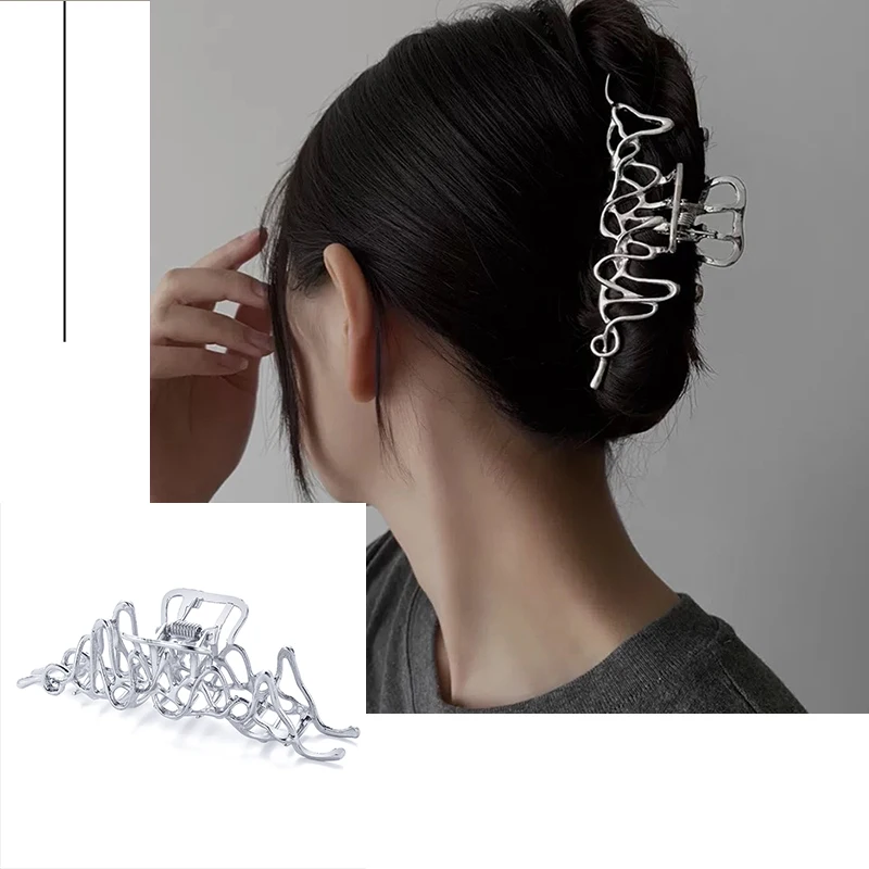 Trendy Simple Metal Big Hair Claw Hair Crab For Women Korean Geometric Silver Color Hair Clips Hairpin Headband Hair Accessories