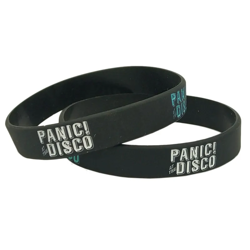 1PC Hot Sale Black Printed  Panic at the Disco Silicone Wristband Music Letter Bracelet &Bangles for Music Lover Fans Gift SH316