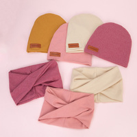2Pcs/Set Baby Girls Turban Hats Scarf Infant Leather Label Stick Atumn Winter Beanies Caps Kids Birthday Gift Photography Props