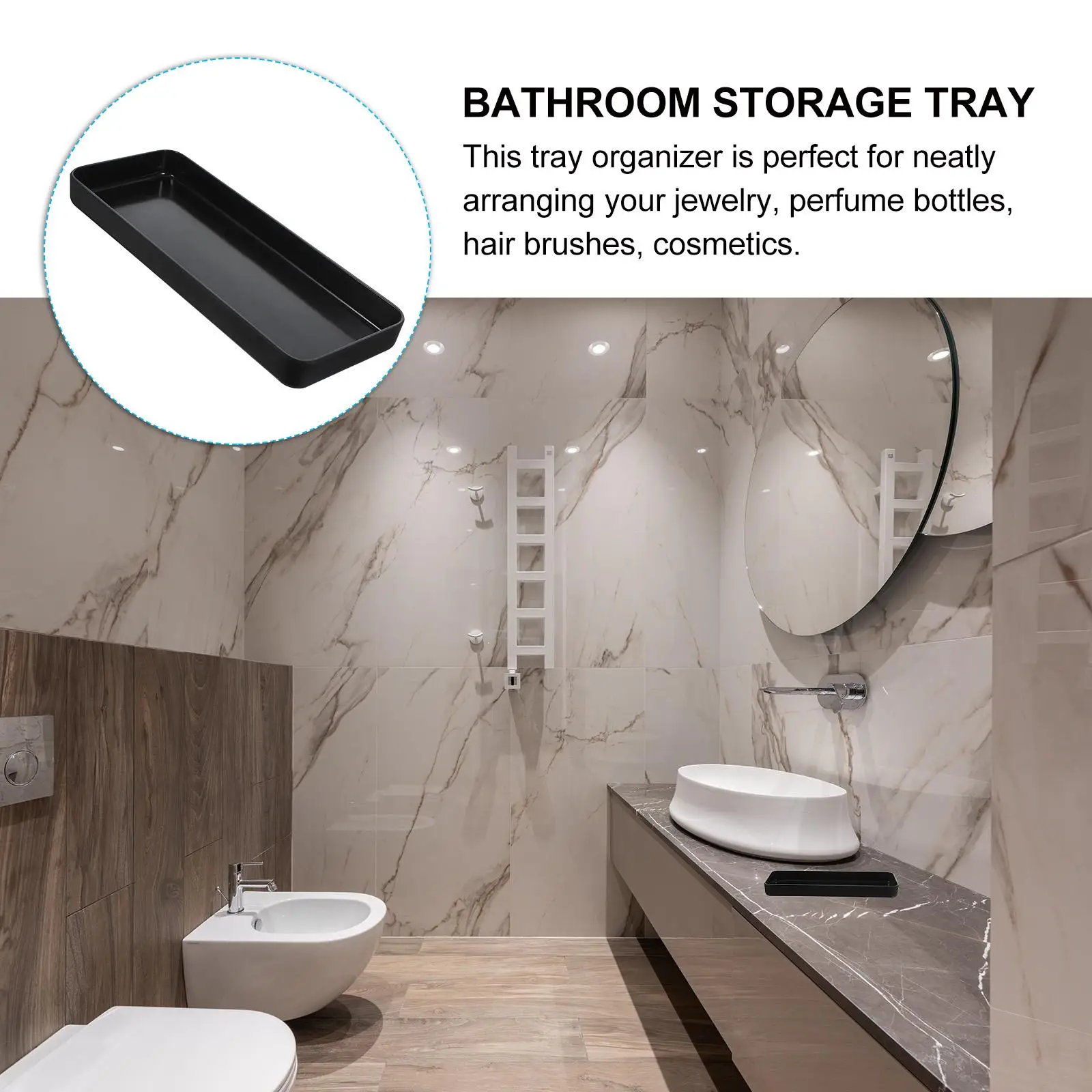 Rectangular Storage Tray Black Vanity Bathroom Organizer Plate Soap Holder Desktop Container Household Tool
