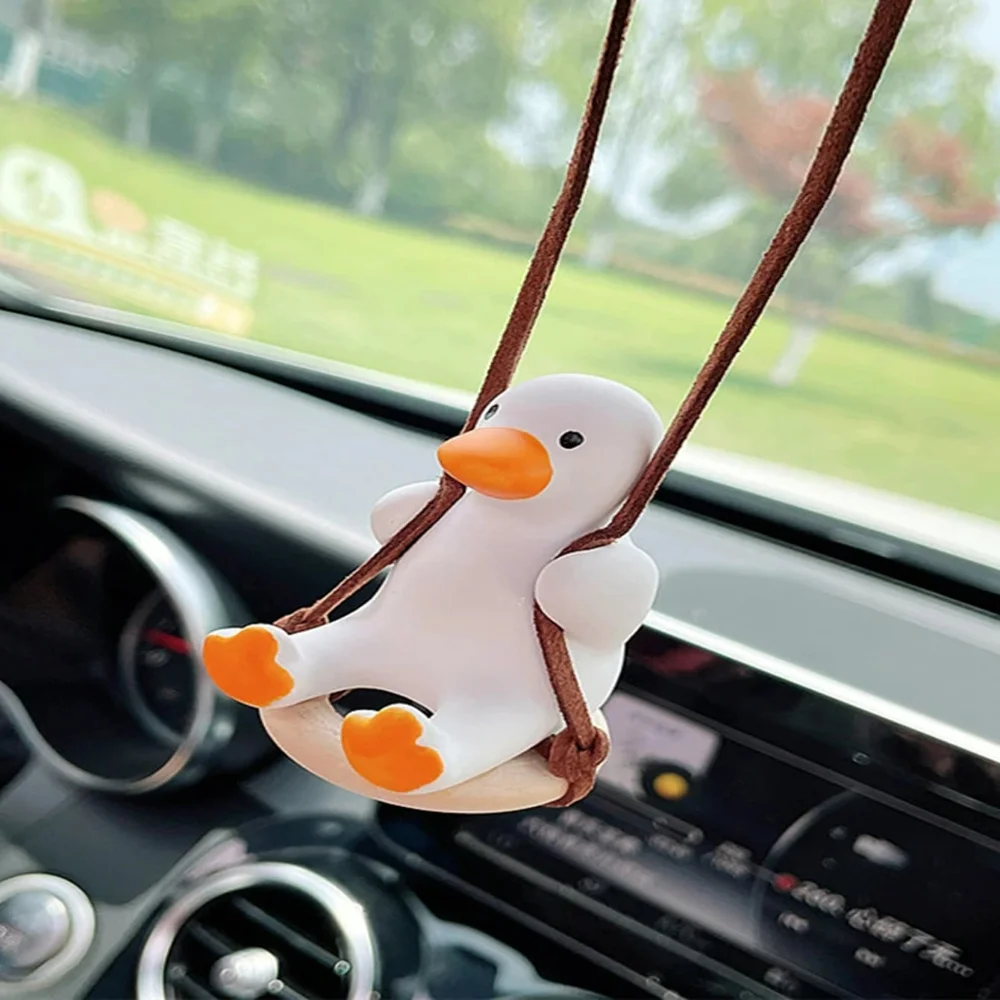 1pc Cute Car Interior Duck Anime Decoration Gypsum Auto Rearview Mirror Pendant For Swing Kawai Car Decoration Accessories Drops