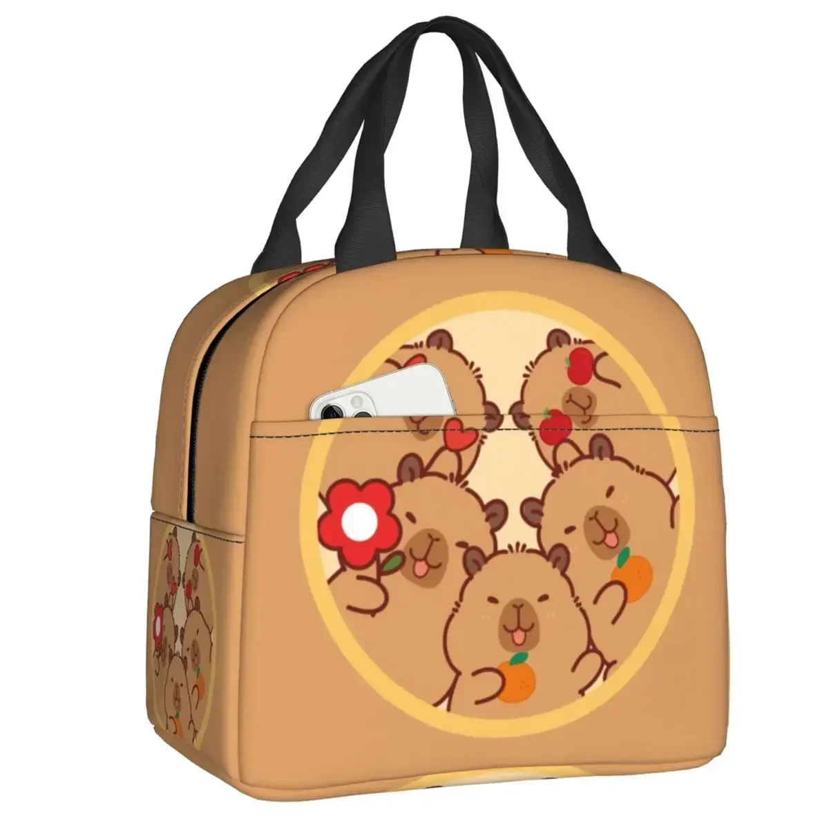 Custom Cute Capybara With Pink Frosting Donut Insulated Lunch Bag for School Office Waterproof Cooler Thermal Bento Box Women
