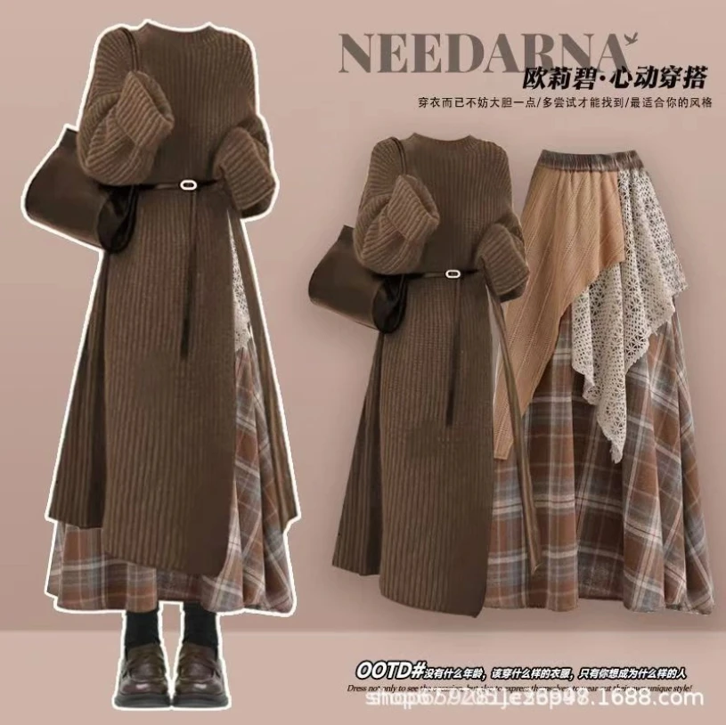 Casual Women's Set New Autumn and Winter Retro Sweater+ethnic Style Design Half Skirt Two-piece Set image 6