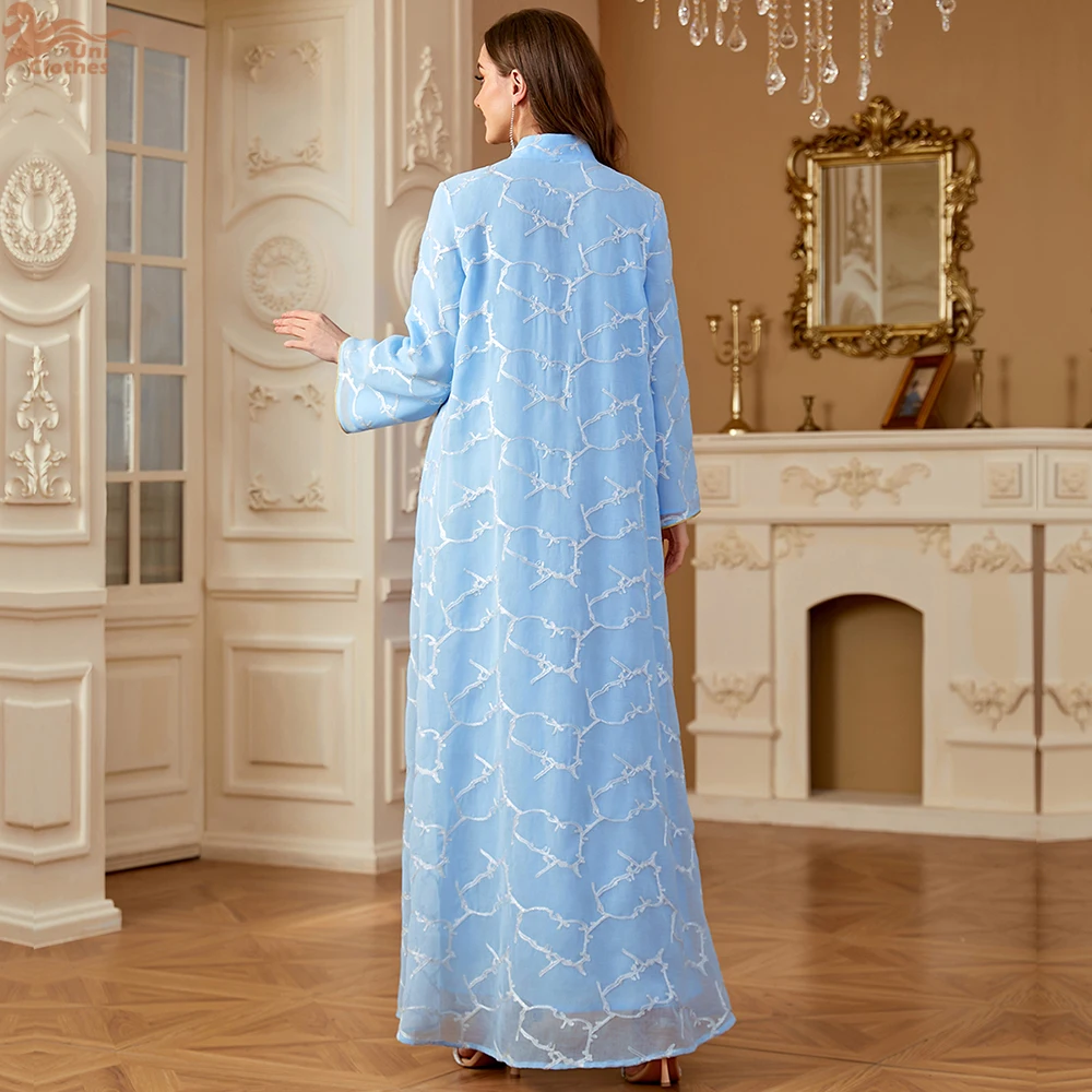 Uni musulmán bordado Maxi Abaya Dubai moda Kaftan de manga larga vestidos árabes para mujeres 2025