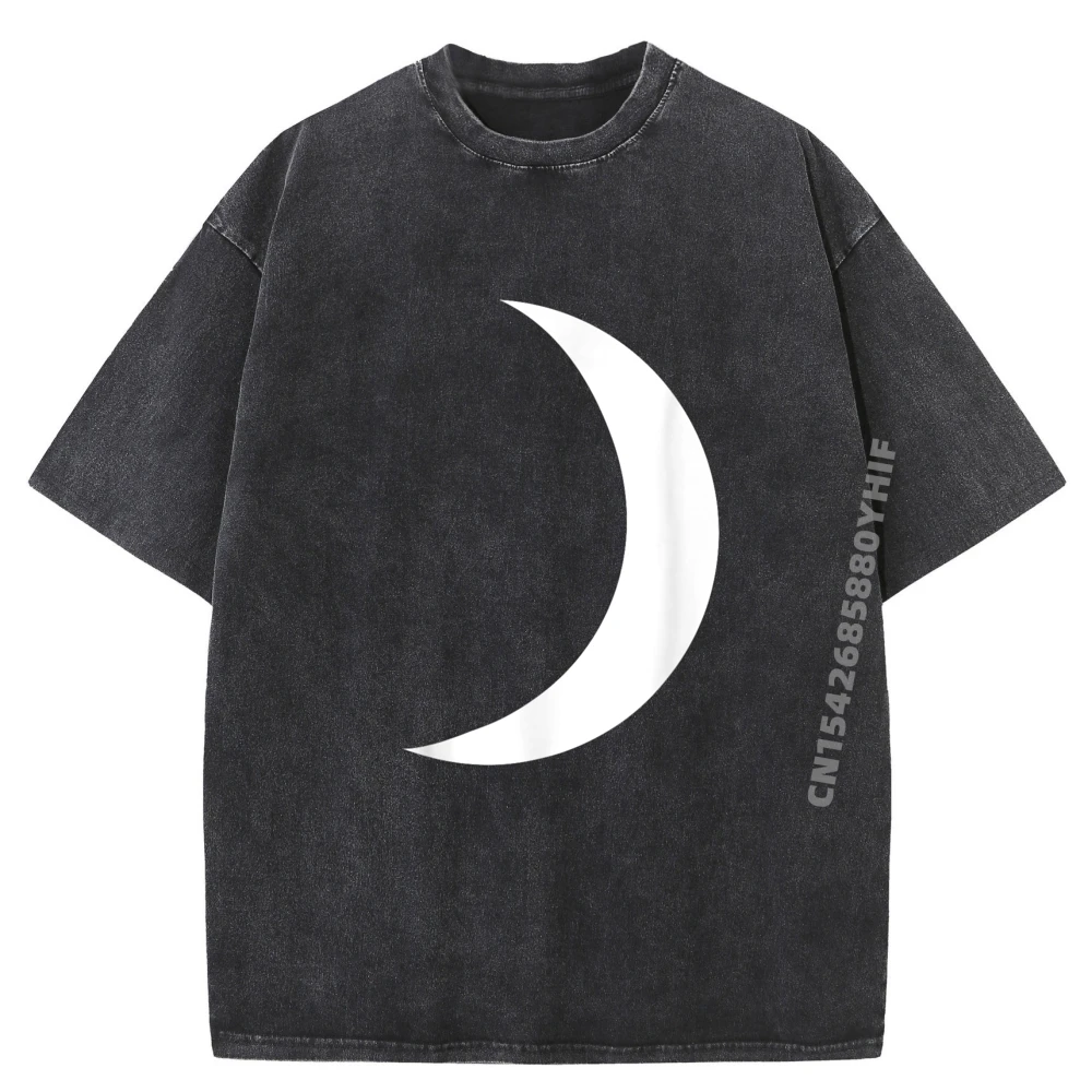 

Newest Washed Shirt Cool Big White Crescent Moon Astronomy Graphic T Shirts Men High Quality Men's Printed T-Shirt