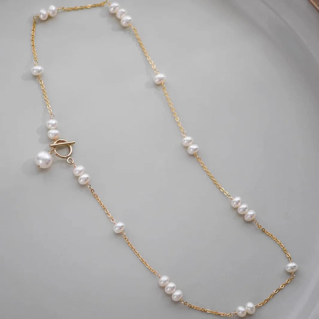 Hot Sell 100% Natural Freshwater Pearl 14K Gold Filled Ladies Chains Necklace Jewelry For Women New Year Gifts No Fade