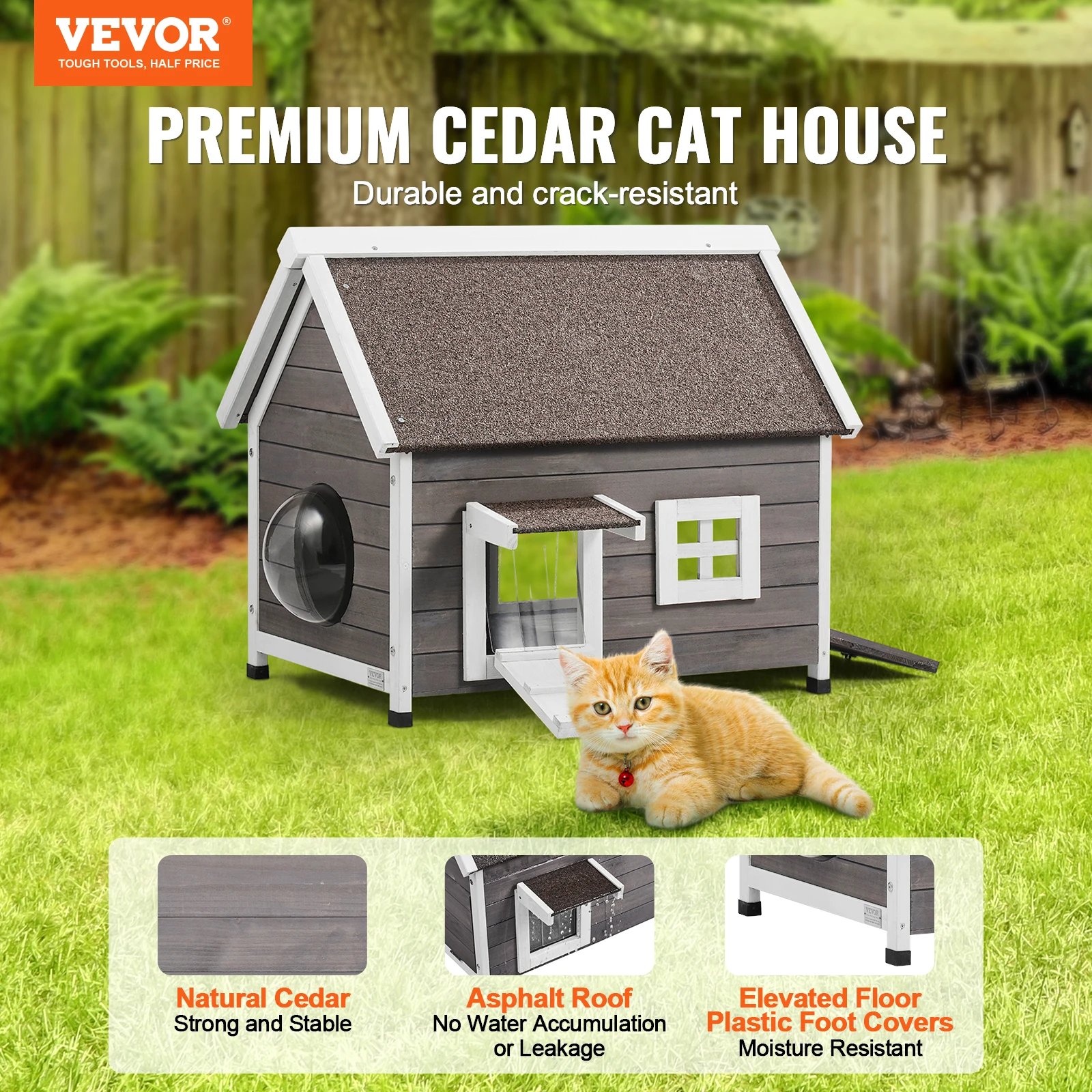 VEVOR Outdoor Cat House Weatherproof Feral Cat Shelter for Multiple Cats Outdoor Wooden Cat House with Side Door 22