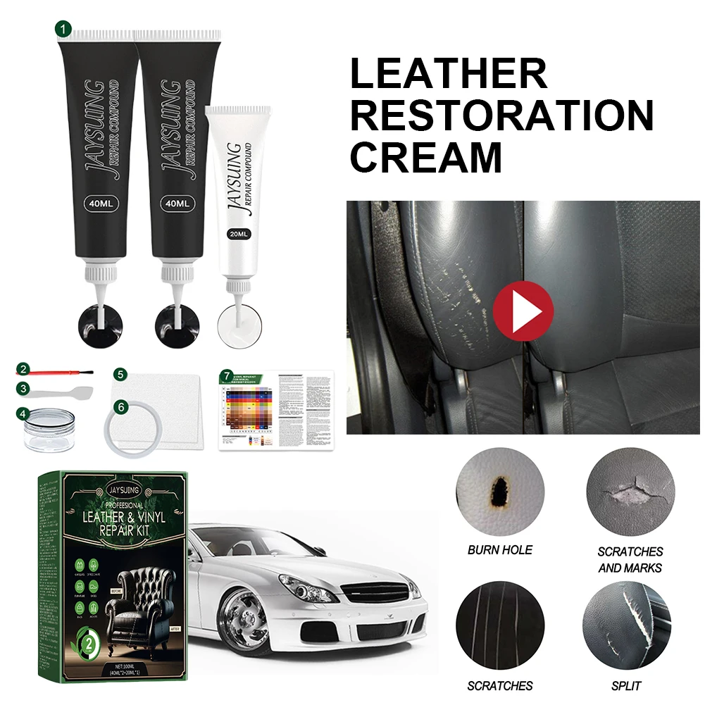 Leather Care Easily Repair Black Leather & Vinyl Repair Kit Leather Color Restorer for Couches Furniture Car Seats Purse Jacket