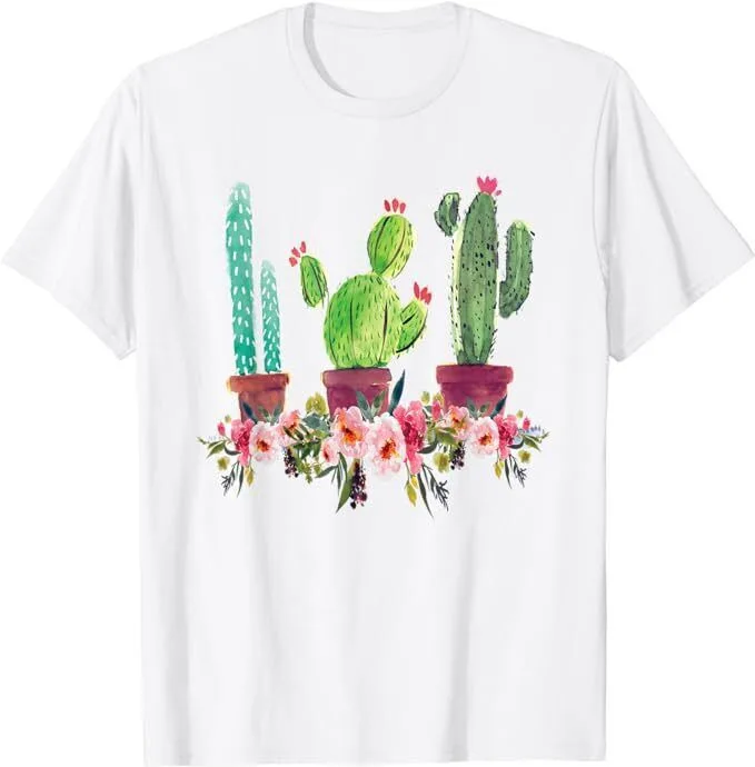 Blooming Cactus Cute Flowers Cacti Lover Gift T-Shirt S-5XL