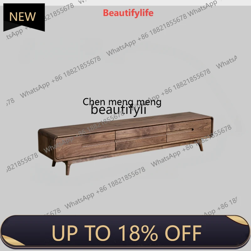 

P178 North America Black Walnut Wooden TV Cabinet Solid Wood Modern Minimalist Storage Audio-Visual Floor Cabinet Living Room