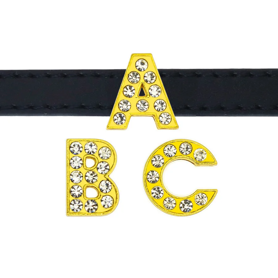 10MM Internal Dia. Hole Full Rhinestones Letter A - Z Alloy English Alphabet Fit For DIY Charm Wristband Bracelet