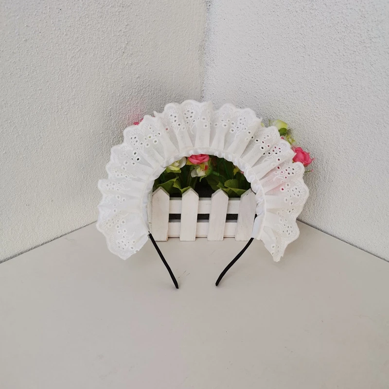 Sweet Lolita Maid Headband Pleated Lace Hair Hoop Women Girl Cosplay Party Costume Hair Accessory view 2
