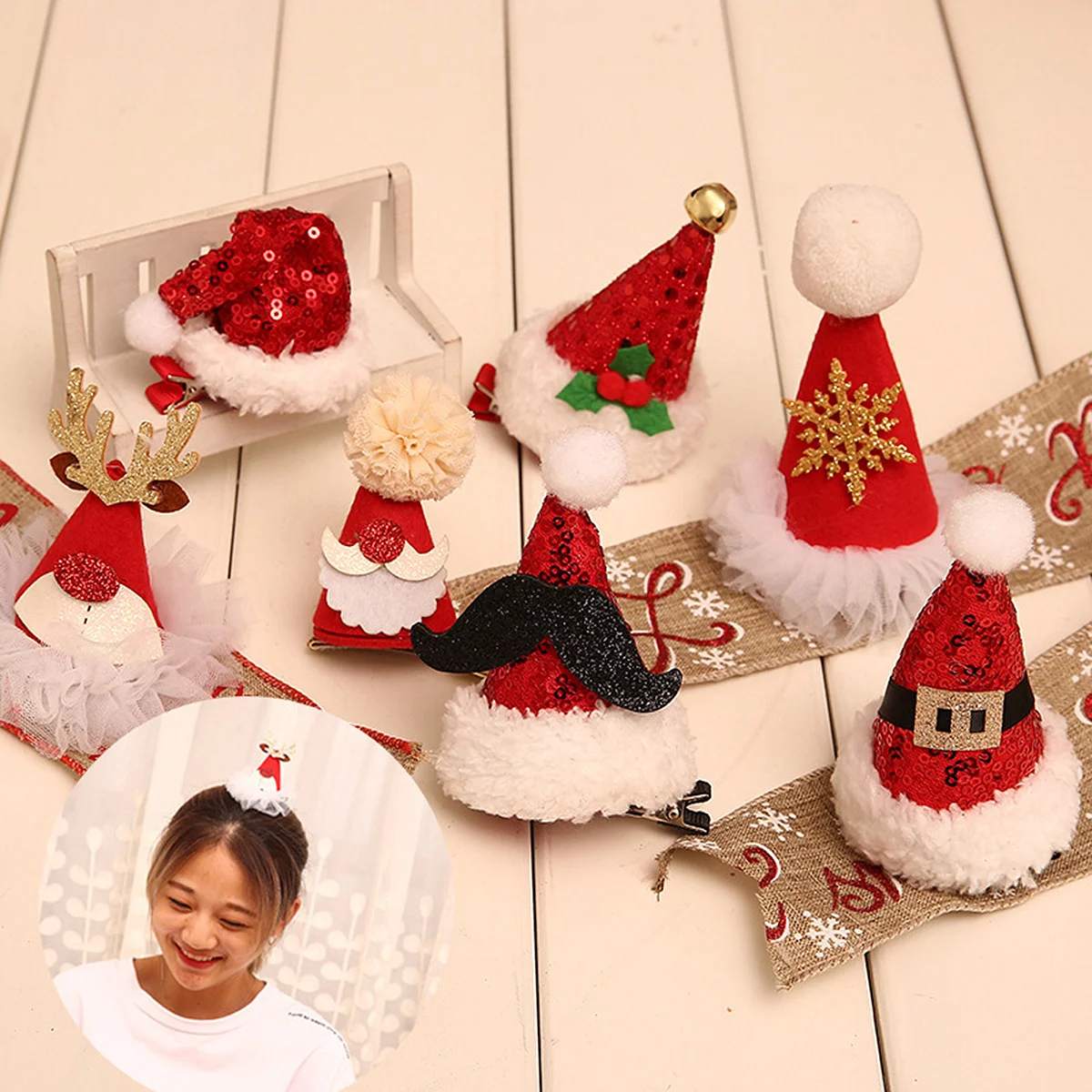 

2 Pcs Christmas Hair Clip Hat Hairpin Sequins Holiday Clips Accessories Cute
