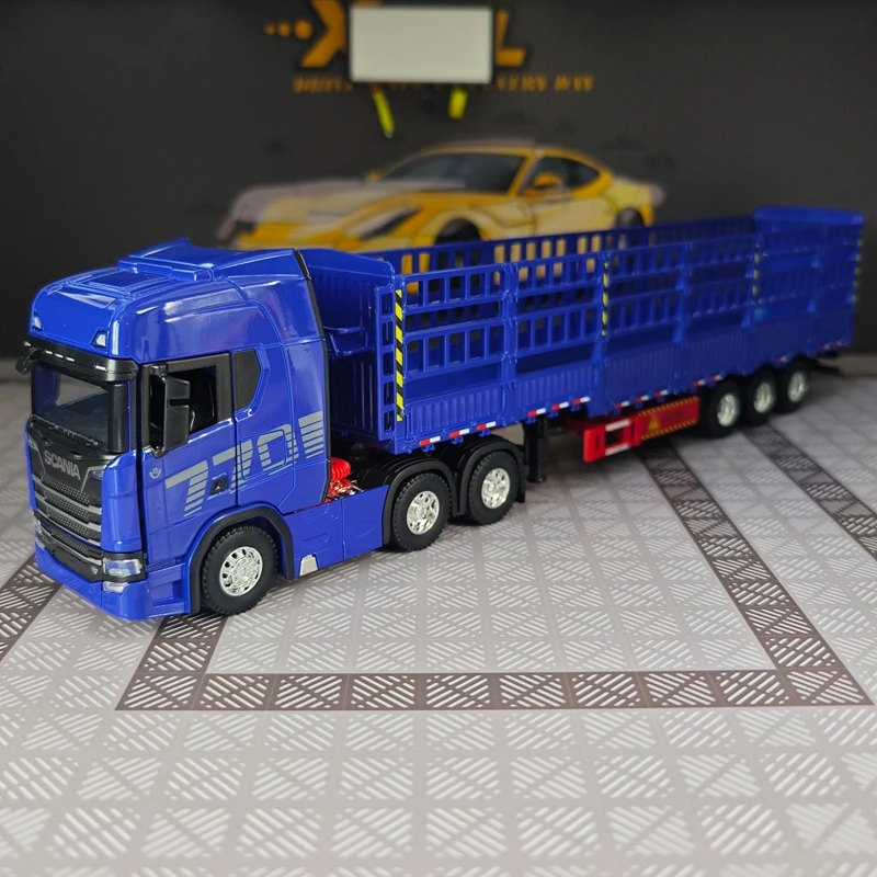 1:50 simulation Full alloy sliding Scania high rail transport vehicle model, heavy-duty engineering truck trailer gift
