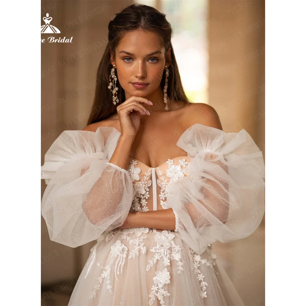 Robe de Mariée Trapèze Plissée en Tulle, Tenue Personnalisée avec Dentelle Florale, Manches Perfectes, pour Patients, Peu importe