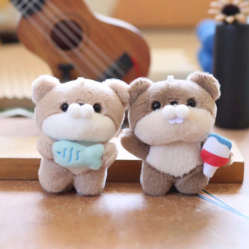 Cute Otters Holding Fish Plush Doll Keyrings Lightweight Hanging Pendant Props For School Bag Key Wallet Doll Toy Gifts 12cm