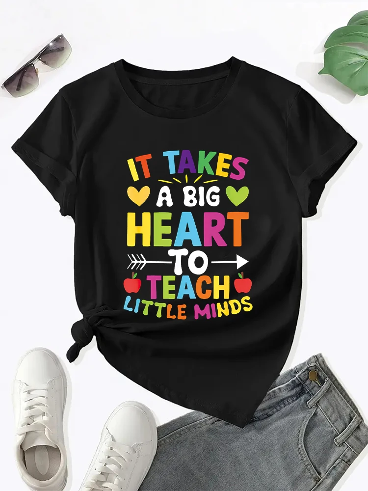 Teacher Outfit For Teacher Admission Cool Teacher Letter Printed T-shirt Round Neck Women\'s Casual Comfortable Top