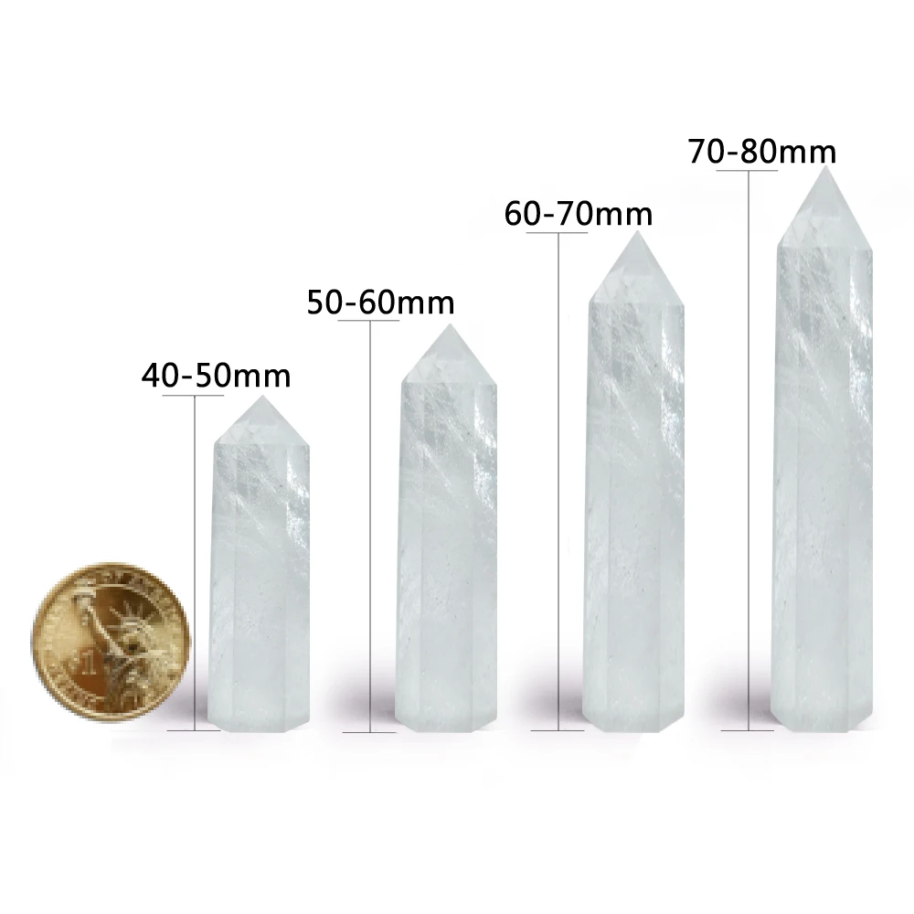 Natural Transparent Quartz Column Transparent Delicate White Crystal Hexagonal Obelisk 50-80mm Wandstone Room Decoration Gift