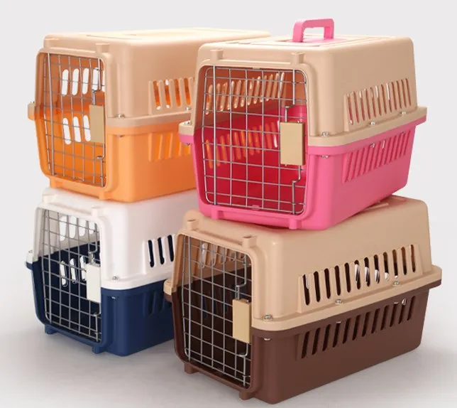 Classic Breathable Small Animal Transport Cage Solid Plastic Aviation Pet Carrier Approved for Outdoor Carrying Dogs and Cats