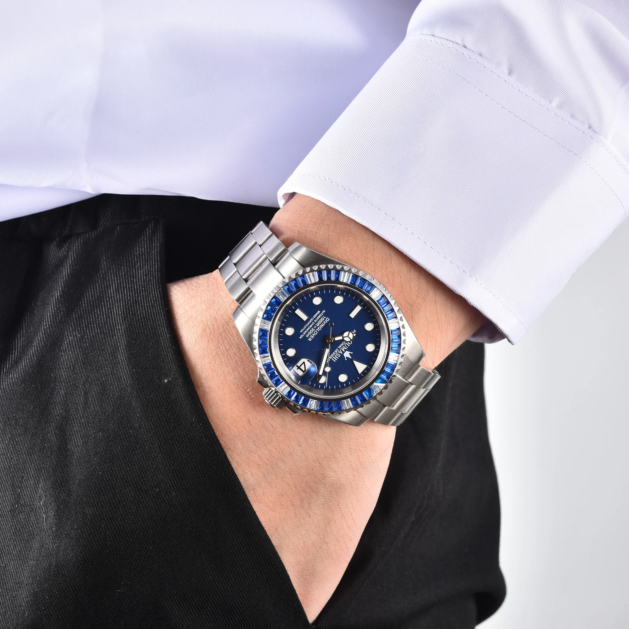 NH35A Watch Blue Diamond/Green Diamond Embedded Case SUB Watch Sapphire Glass 100 Meter Waterproof Luminous Fashion Men's Watch