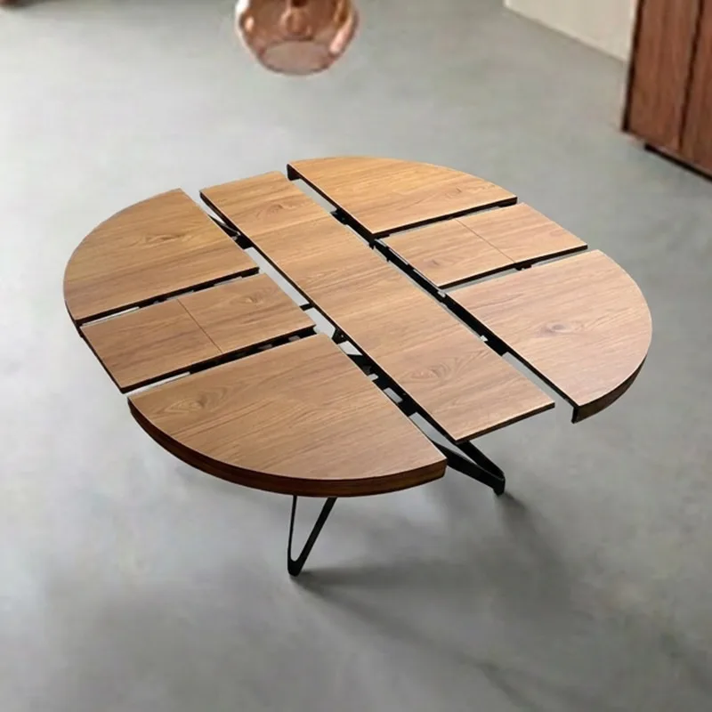 Folding dining table, modern household round solid wood multi-person dining table