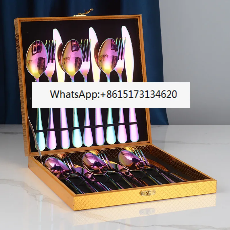 Stainless steel 1010 Symphony Western food tableware, steak, knife, fork and spoon 24-piece set, light luxury gift set