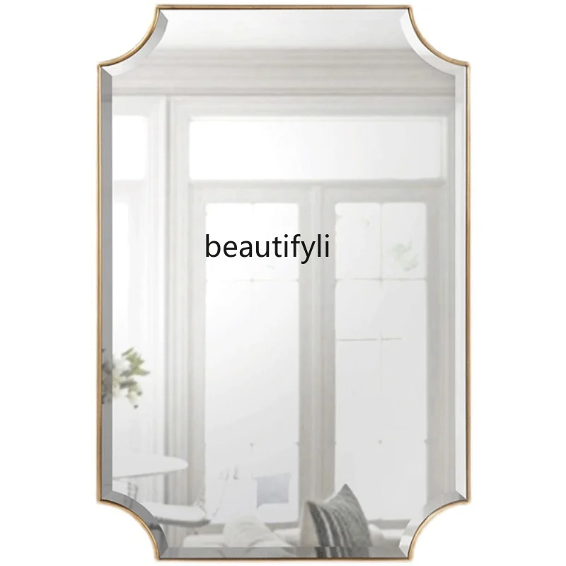 Hallway Simple and Light Luxury Decorative Mirror Living Room Foyer Wall-Hanging Mirror Square Makeup Fitting Bathroom Mirror