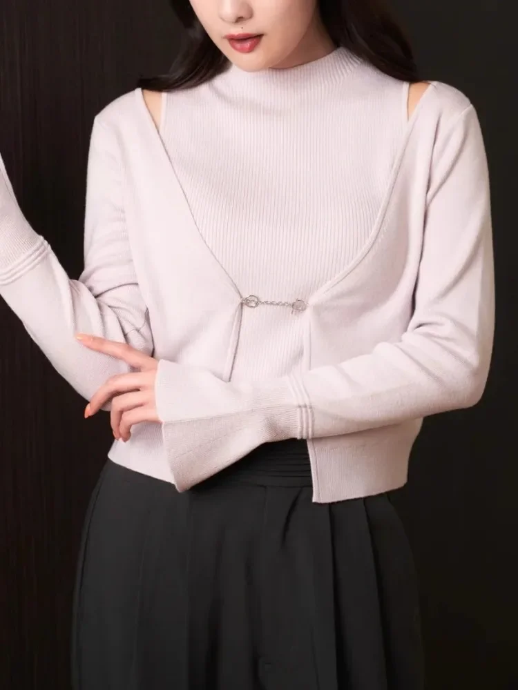 Japanese Chic Ladies Sweater Two Piece Sets O-neck Sleeveless Knit Tank Top Vests Flare Sleeve Cardigan Coat Elegant Women Suit