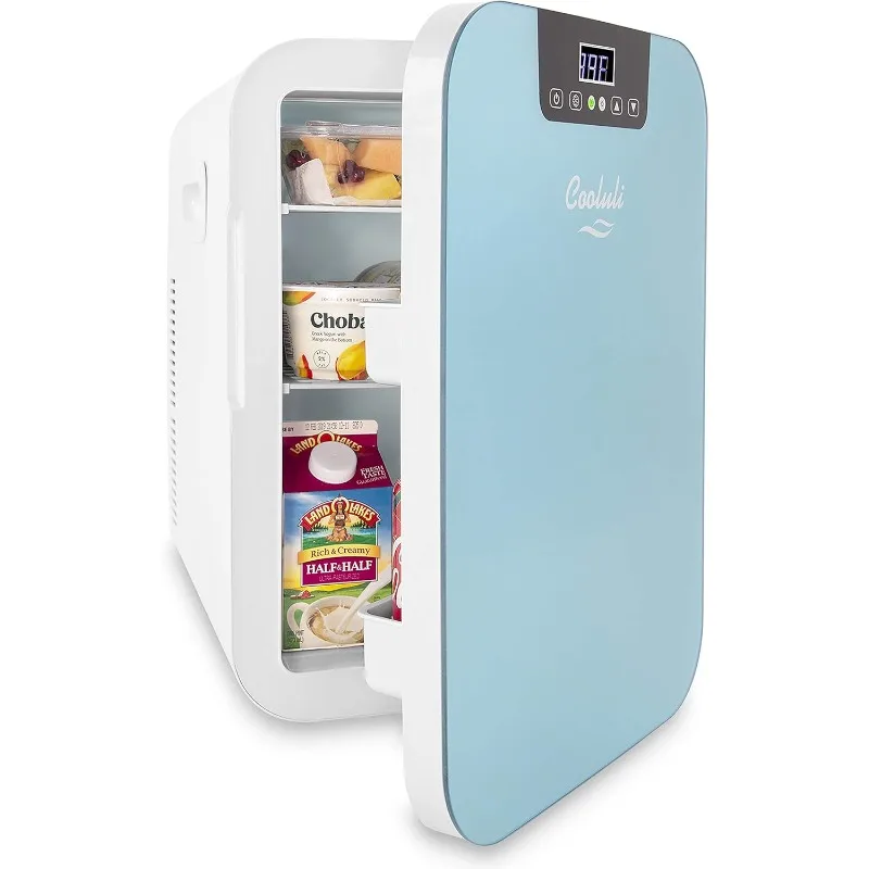 20L Mini Fridge Front Digital Temperature Control 12v Small Refrigerator for Food, Drinks, Skin Care, Beauty Breast Milk (Blue)