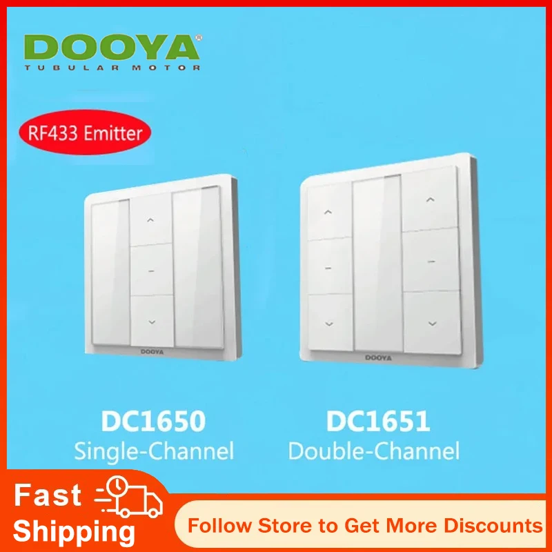 Original Dooya DC1651A Double Channel Emitter Remote Control DC1650A Single Channel Wall Switch Receiver for Tubular Motor
