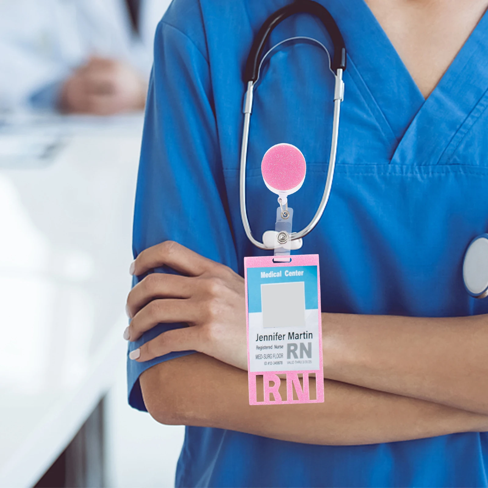 

3Pcs Nurse Glitter Badge Holders Retractable Clips Safe Belt Clip for Nurses Teachers Students Volunteers Badge Reel