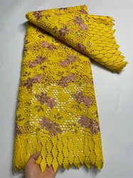 Tecido de renda nigeriano com cordão guipura para mulheres, solúvel em água, vestido de noite amarelo, alta qualidade, venda quente, 2022