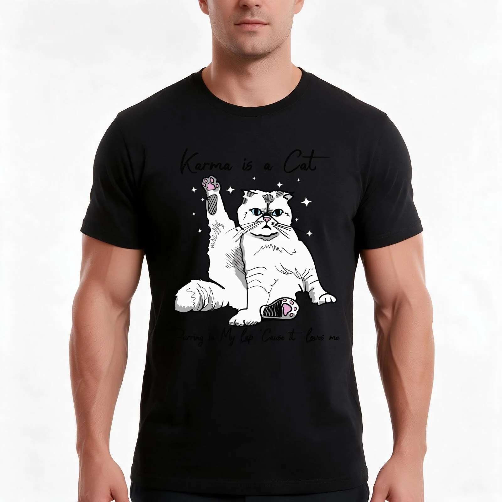 Karma Is A Cat Purring In My Lap Cause It Loves Me T-Shirt Summer Casual Cotton Tee Oversized Streetwear Tops 100% Cotton